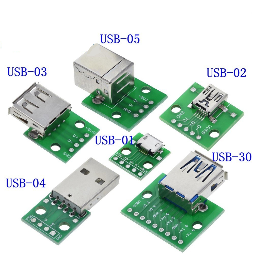 USB Male Connector / MINI MICRO USB to DIP Adapter 2.54mm 5pin Female Connector B Type USB2.0 Female PCB Converter USB-01