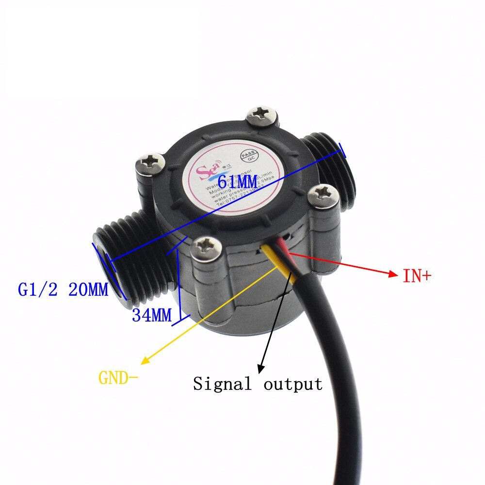 Water flow sensor flowmeter Hall flow sensor Water control 1-30L/min 2.0MPa YF-S201