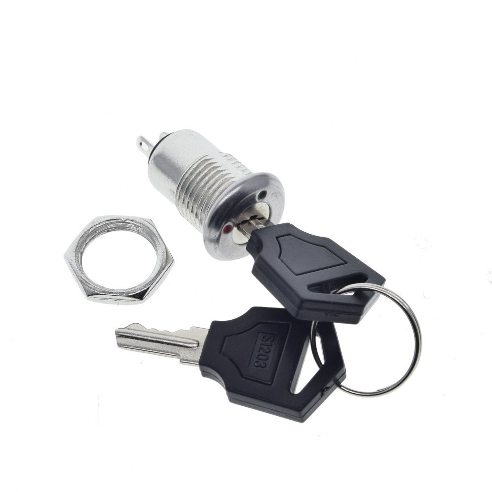 12mm Stainless Steel Electronic Key Switch ON OFF Lock Switch Phone Lock Security Power Switch 12*21mm S1203 2PIN 2 Keys