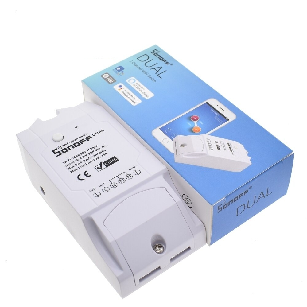 Itead Sonoff Dual Control 2 Gang Wifi Light Switch, Sonoff Wifi Smart Switch, Smart Home Wifi Remote Controller Works With Alexa