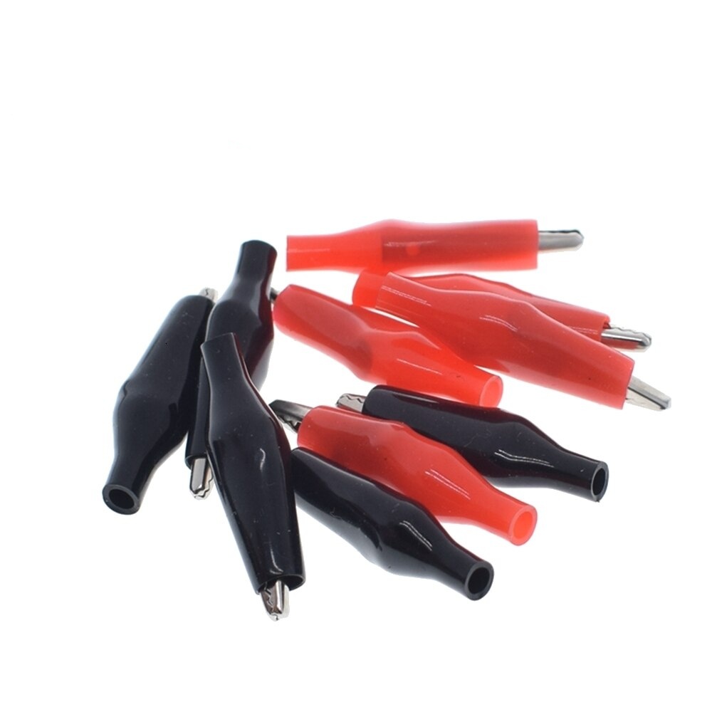 10pcs/lot 28MM Metal Alligator Clip G98 Crocodile Electrical Clamp for Testing Probe Meter Black and Red with Plastic Boot Rated