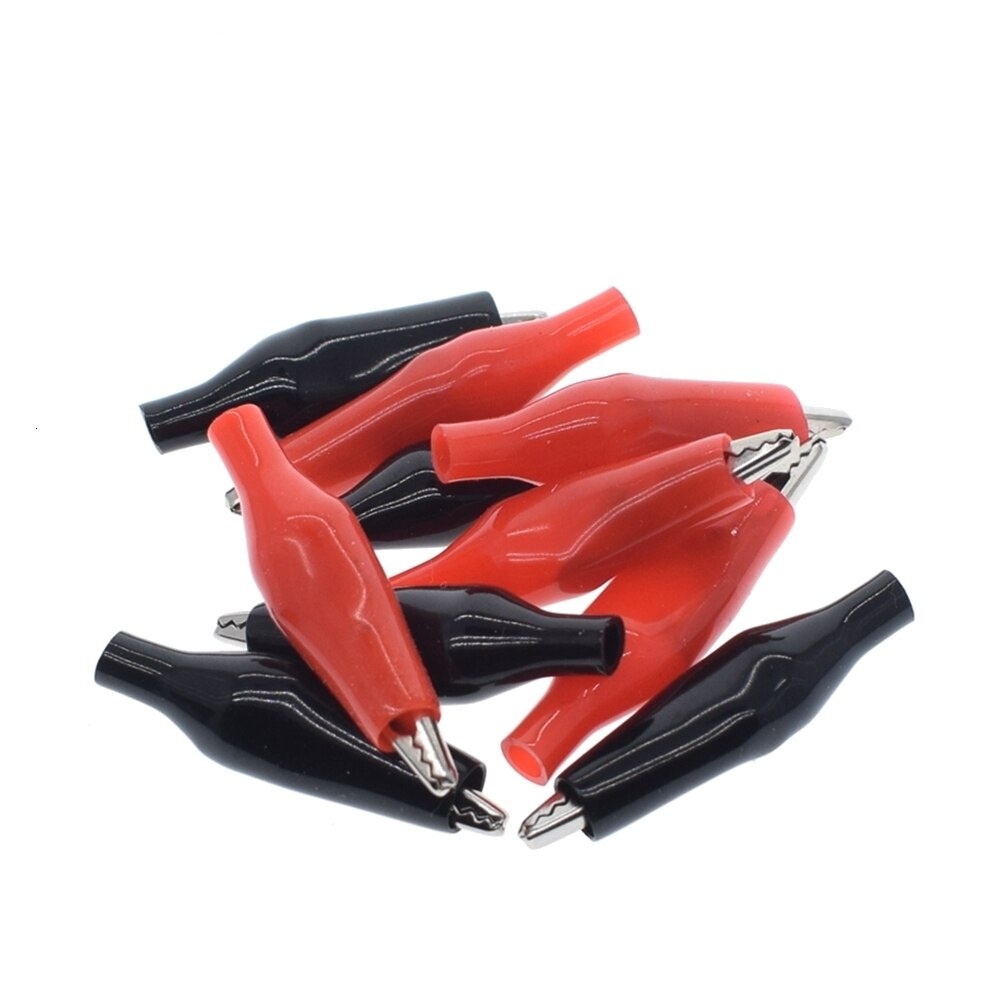 10pcs/lot 28MM Metal Alligator Clip G98 Crocodile Electrical Clamp for Testing Probe Meter Black and Red with Plastic Boot Rated