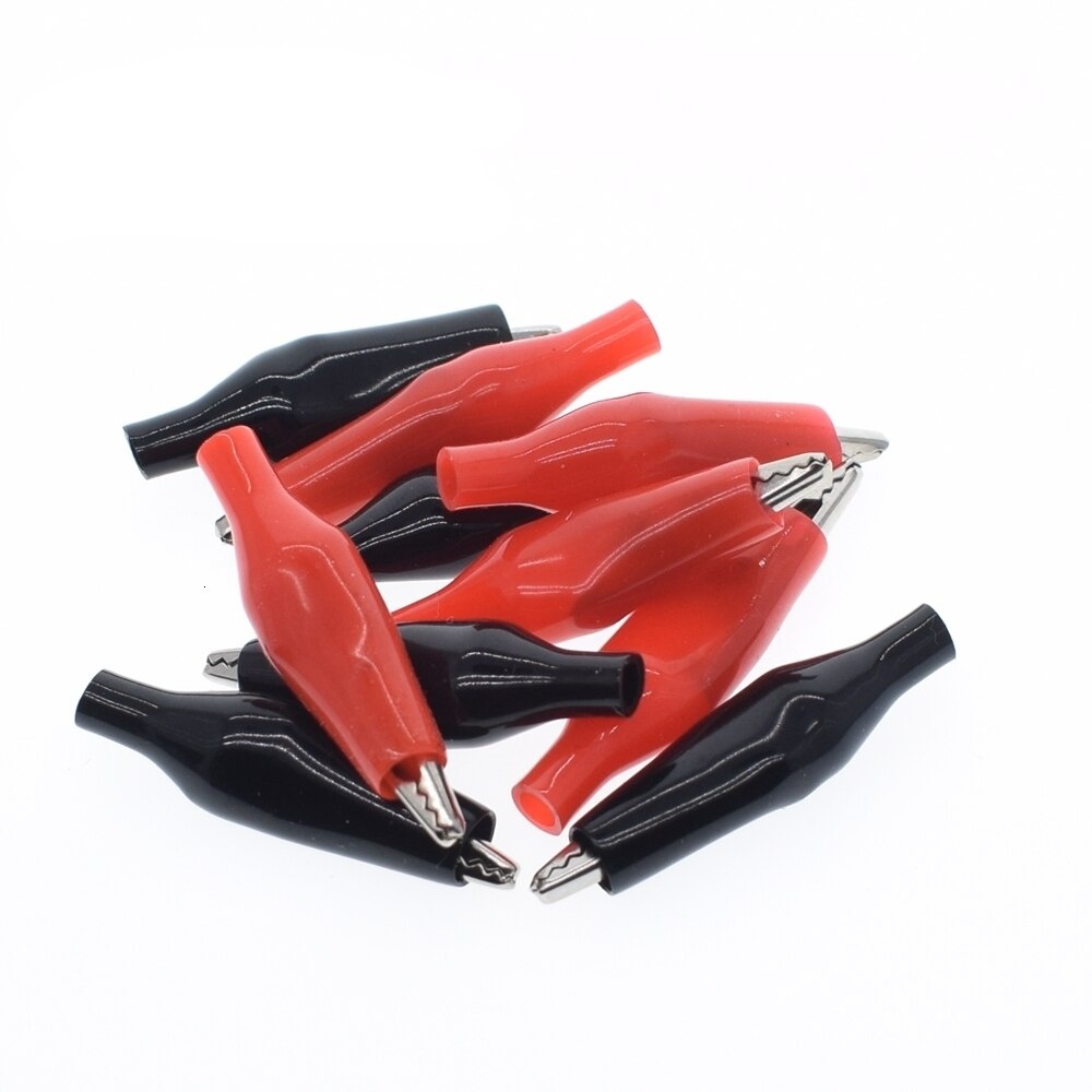 10pcs/lot 28MM Metal Alligator Clip G98 Crocodile Electrical Clamp for Testing Probe Meter Black and Red with Plastic Boot Rated