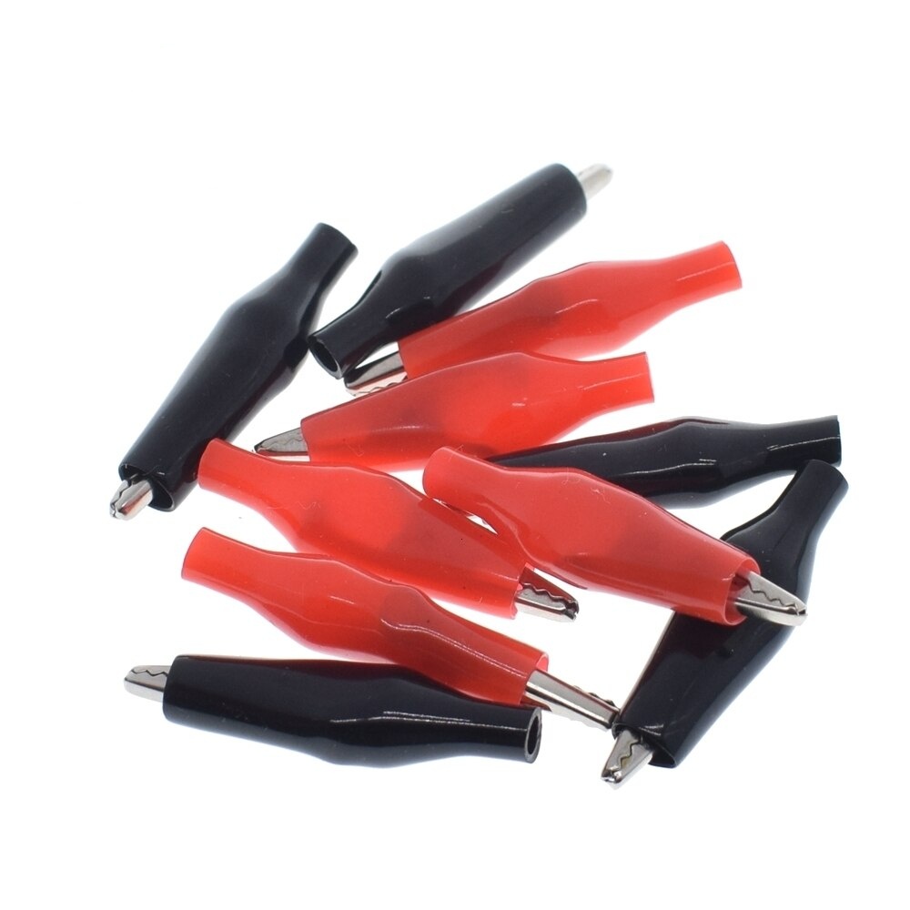 10pcs/lot 28MM Metal Alligator Clip G98 Crocodile Electrical Clamp for Testing Probe Meter Black and Red with Plastic Boot Rated