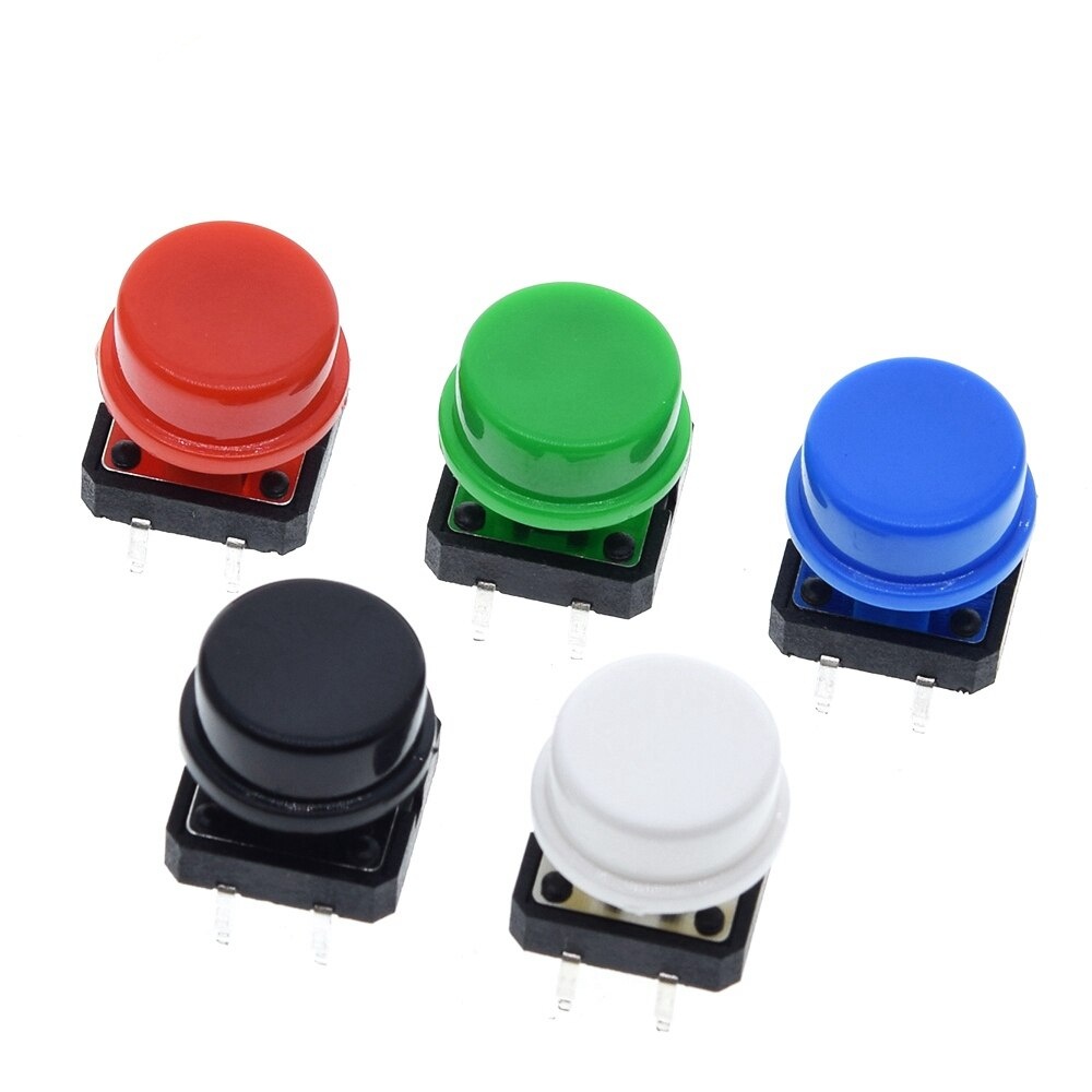 5PCS Tactile Push Button Switch Momentary 12*12*7.3MM Micro switch button + 5PCS Tact Cap(5 colors) for Arduino Switch