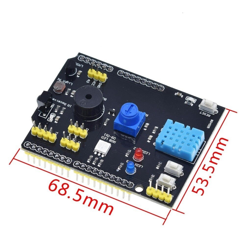 DHT11 LM35 Temperature Humidity Sensor Multifunction Expansion Board Adapter For Arduino UNO R3 RGB LED IR Receiver Buzzer I2C