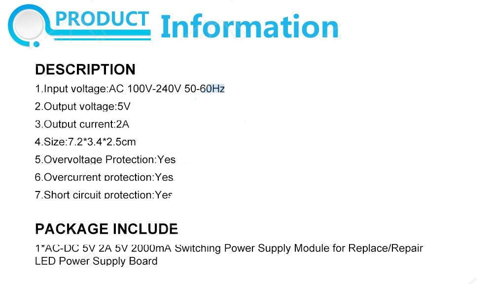 AC-DC 5V 2A 2000mA Switch Power Supply Module For Replace Repair LED Power Supply Board