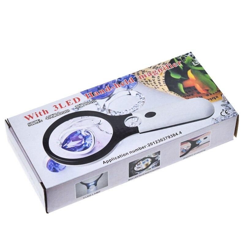 Handheld 3X 45X Illuminated Magnifier Microscope Magnifying Glass Aid Reading for Seniors loupe Jewelry Repair Tool With 3 LED