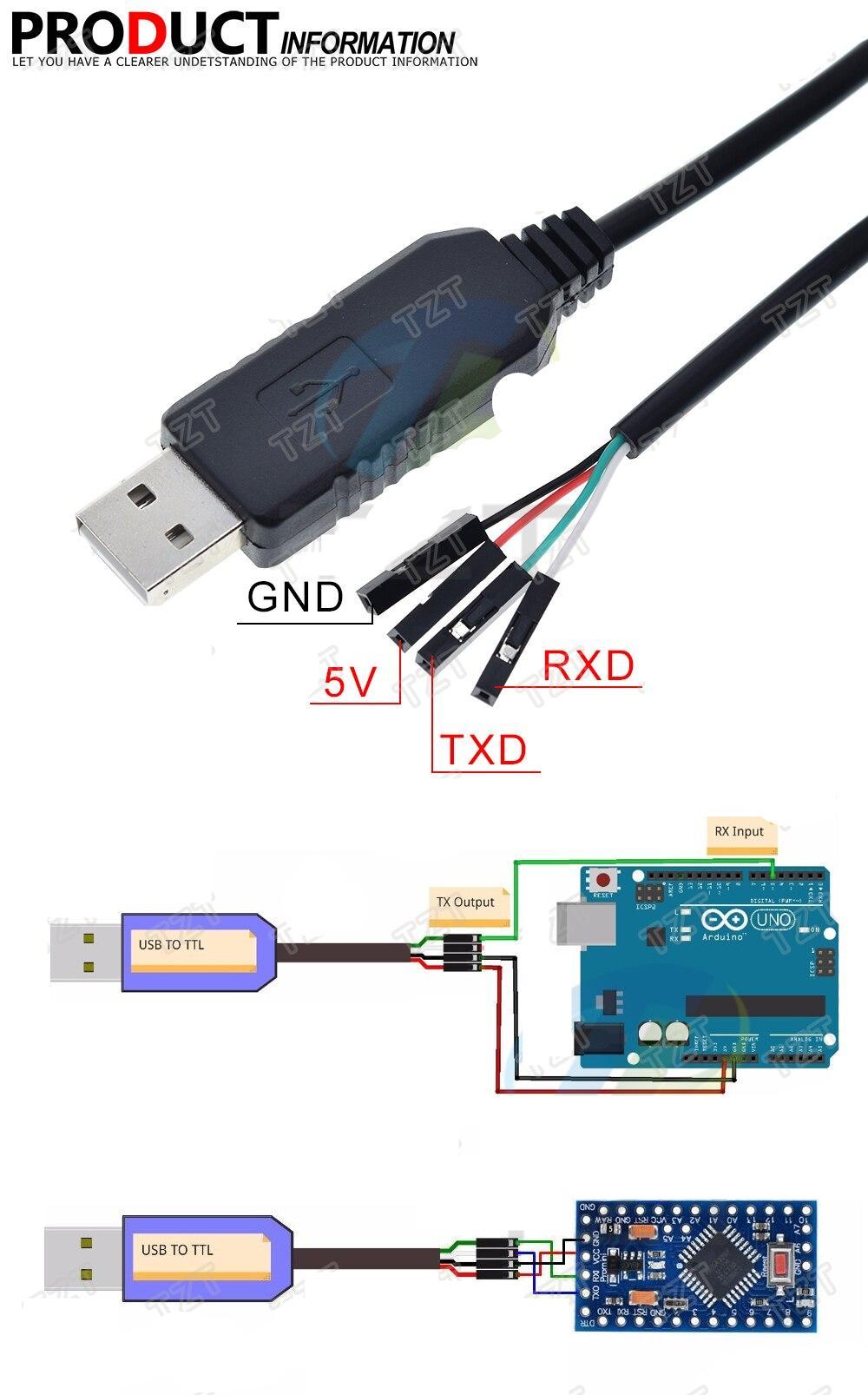 TZT Smart Electronics PL2303 PL2303HX USB to UART TTL Cable Module 4p 4 pin RS232 Converter Serial Line Support Linux Mac Win7