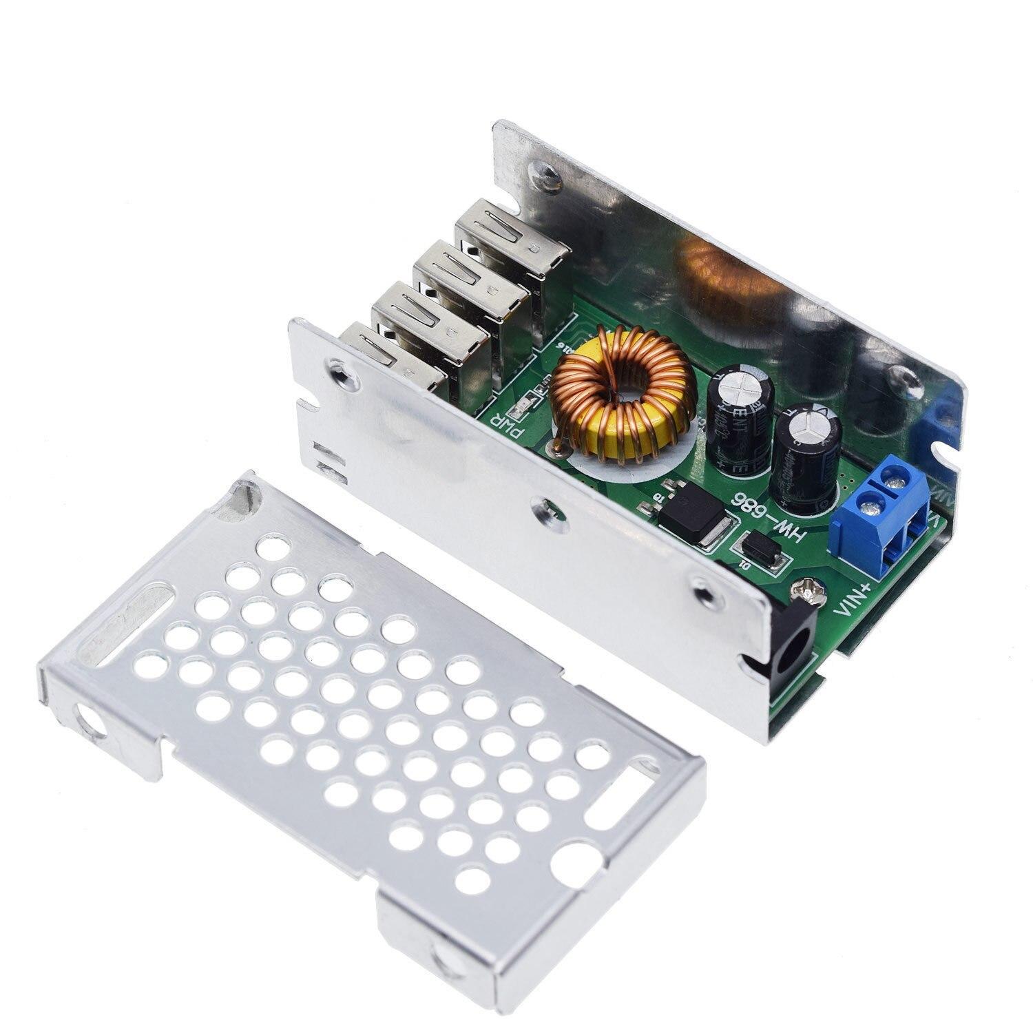 DC-DC 9V 12V 24V 36V To 5V Step Down Board 5A 4 USB Output Buck Converter Power Supply Module with Aluminum Shell For Phones