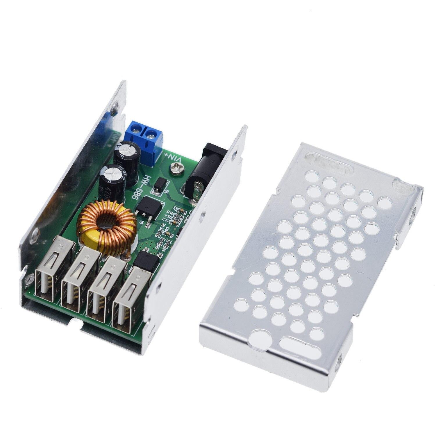 DC-DC 9V 12V 24V 36V To 5V Step Down Board 5A 4 USB Output Buck Converter Power Supply Module with Aluminum Shell For Phones