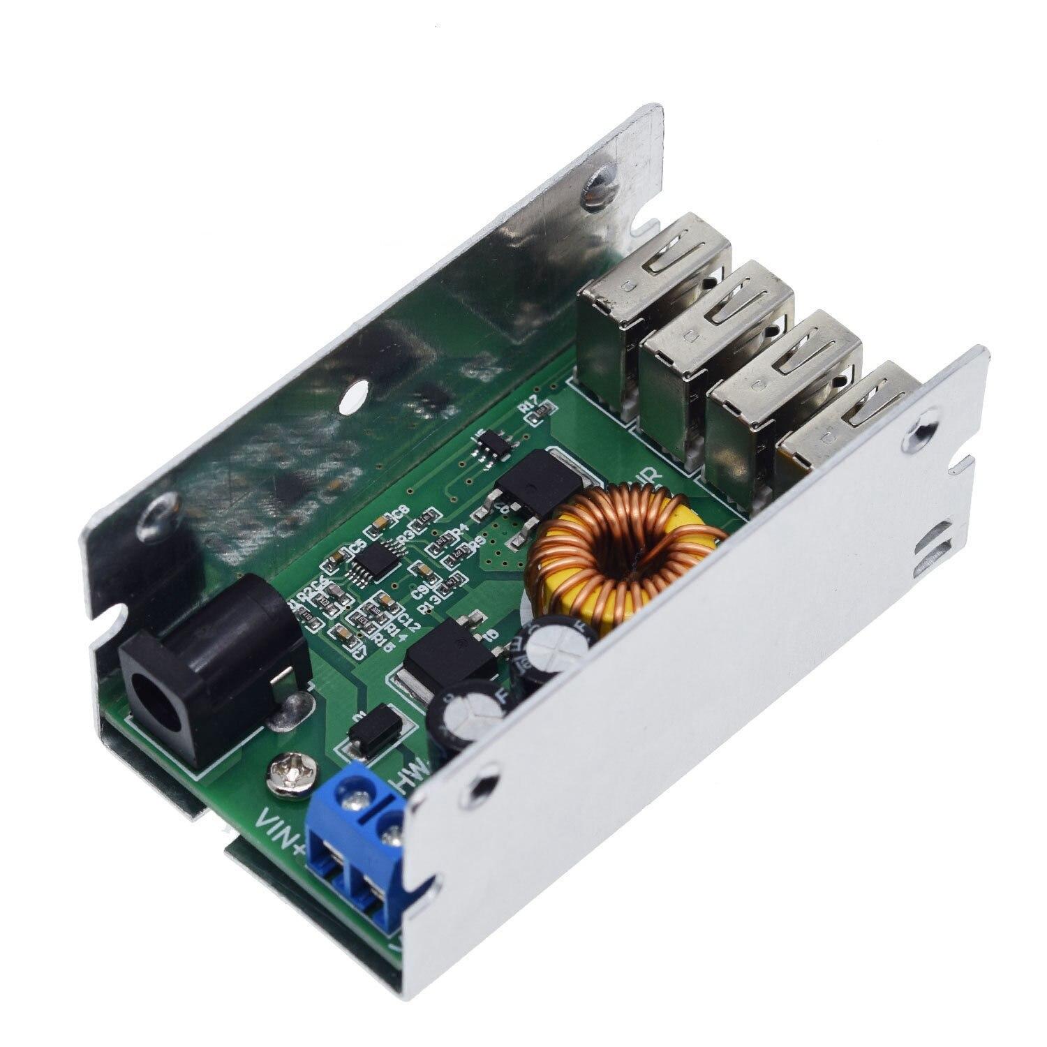 DC-DC 9V 12V 24V 36V To 5V Step Down Board 5A 4 USB Output Buck Converter Power Supply Module with Aluminum Shell For Phones