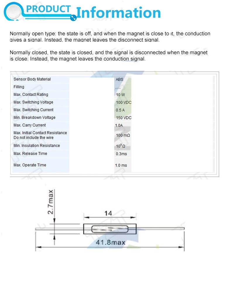 1pc Reed Switch Plastic Type GPS-14B GPS-14A 2 * 14 Anti- Vibration Damage Magnetic Switch NC Gerkon Normally Closed/opened