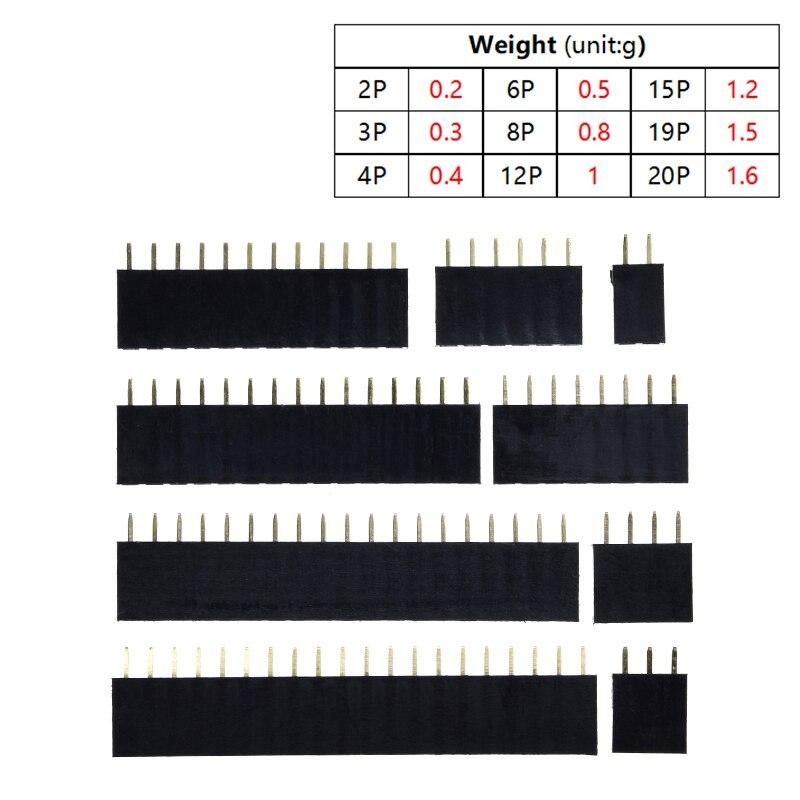 1PC Single Row Pin Female Header Socket Pitch 2.54mm 1*2P 3P 4P 6P 8P 12P 15P 20P 40P Pin Connector For Arduino