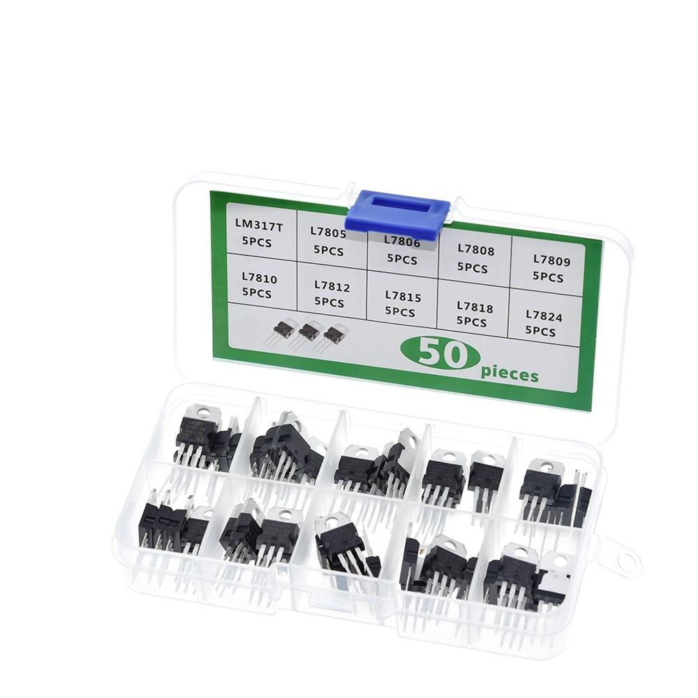 LM317T L7805 L7806 L7808 L7809 L7810 L7812 L7815 L7818 L7824 Transistor Assortment Kit 10value*5pcs 50PCS Voltage Regulator Box