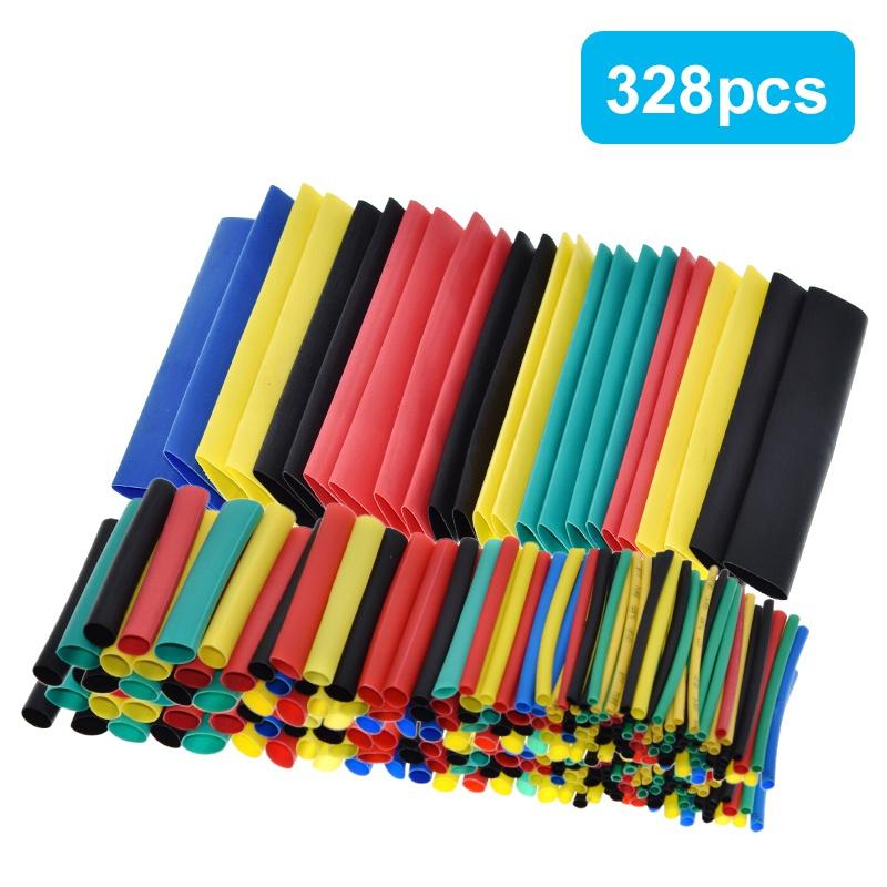 328Pcs/set Sleeving Wrap Wire Car Electrical Cable Tube kits Heat Shrink Tube Tubing Polyolefin 8 Sizes Mixed Color DIY KIT