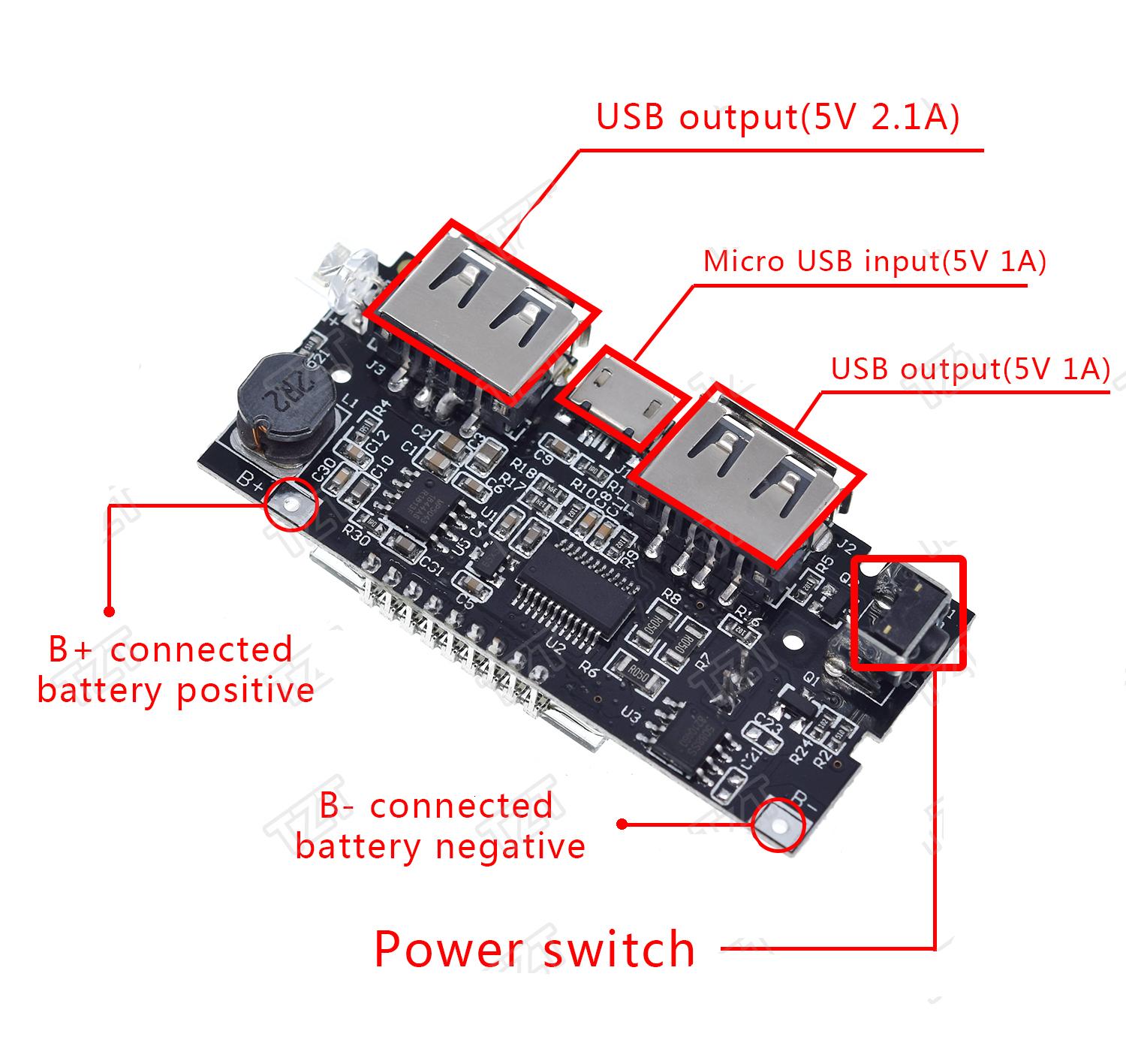 Dual USB 18650 Battery Charger PCB Power Module 5V 1A 2.1A Mobile Power Bank Accessories for Phone DIY LED LCD Module Board
