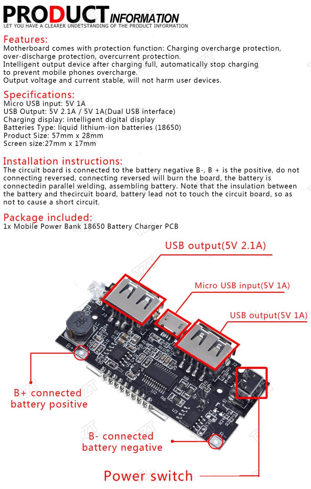 Dual USB 18650 Battery Charger PCB Power Module 5V 1A 2.1A Mobile Power Bank Accessories for Phone DIY LED LCD Module Board