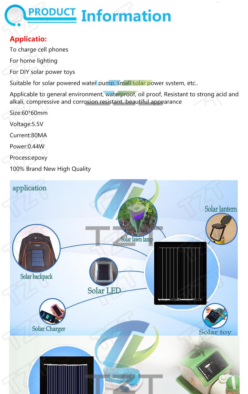 1PCS 60mm Solar Panel 5.5v 80ma 0.44W Mini Solar System DIY For Battery Cell Phone Chargers