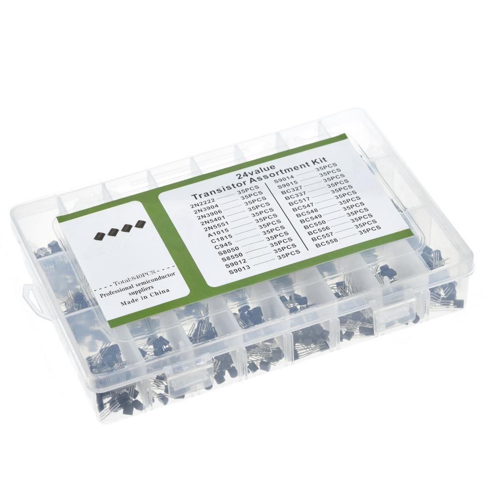 840pcs/set 24Values TO-92 Transistor BC547 BC327 BC337 2N2222 3904 3906 C945 PNP/NPN transistors set electronics assortment Kit