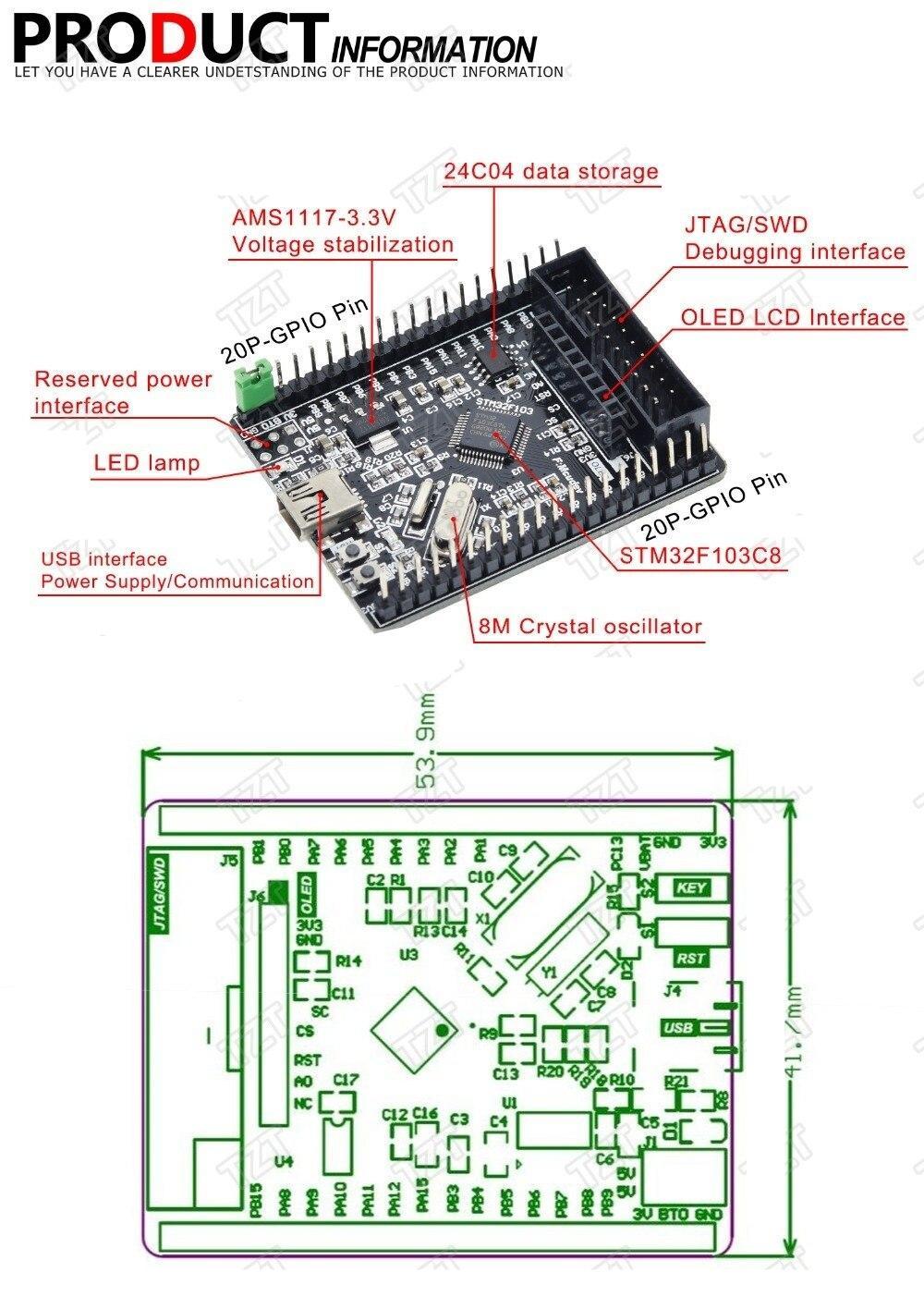 STM32F103C8T6 ARM M3 Development Board - Stm32f103c8t6 Stm32f103 Stm32f1 Stm32 System Board Learning Board Evaluation Kit Development Board For Arduino