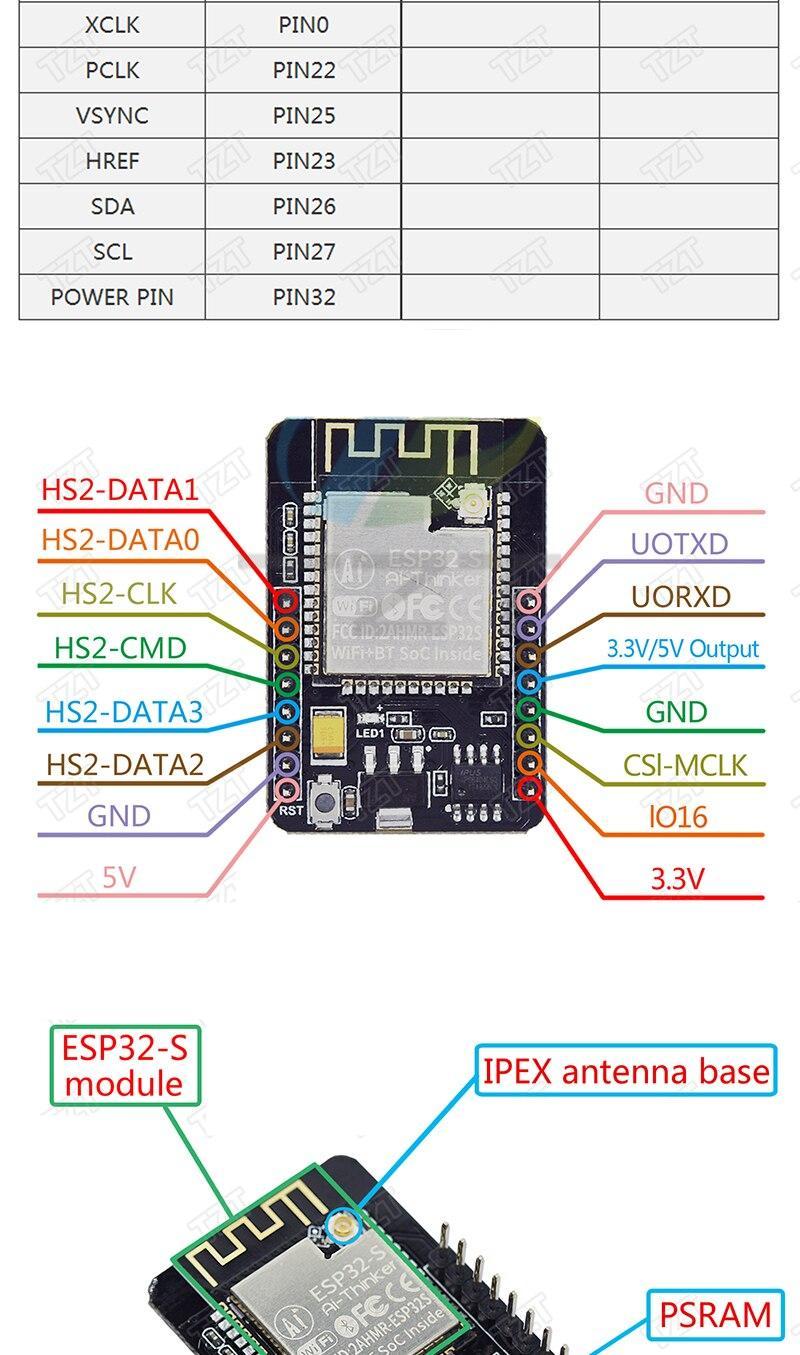 ESP32-CAM WiFi + Bluetooth Module Camera Module Development Board ESP32 with Camera Module OV2640 2MP For Arduino